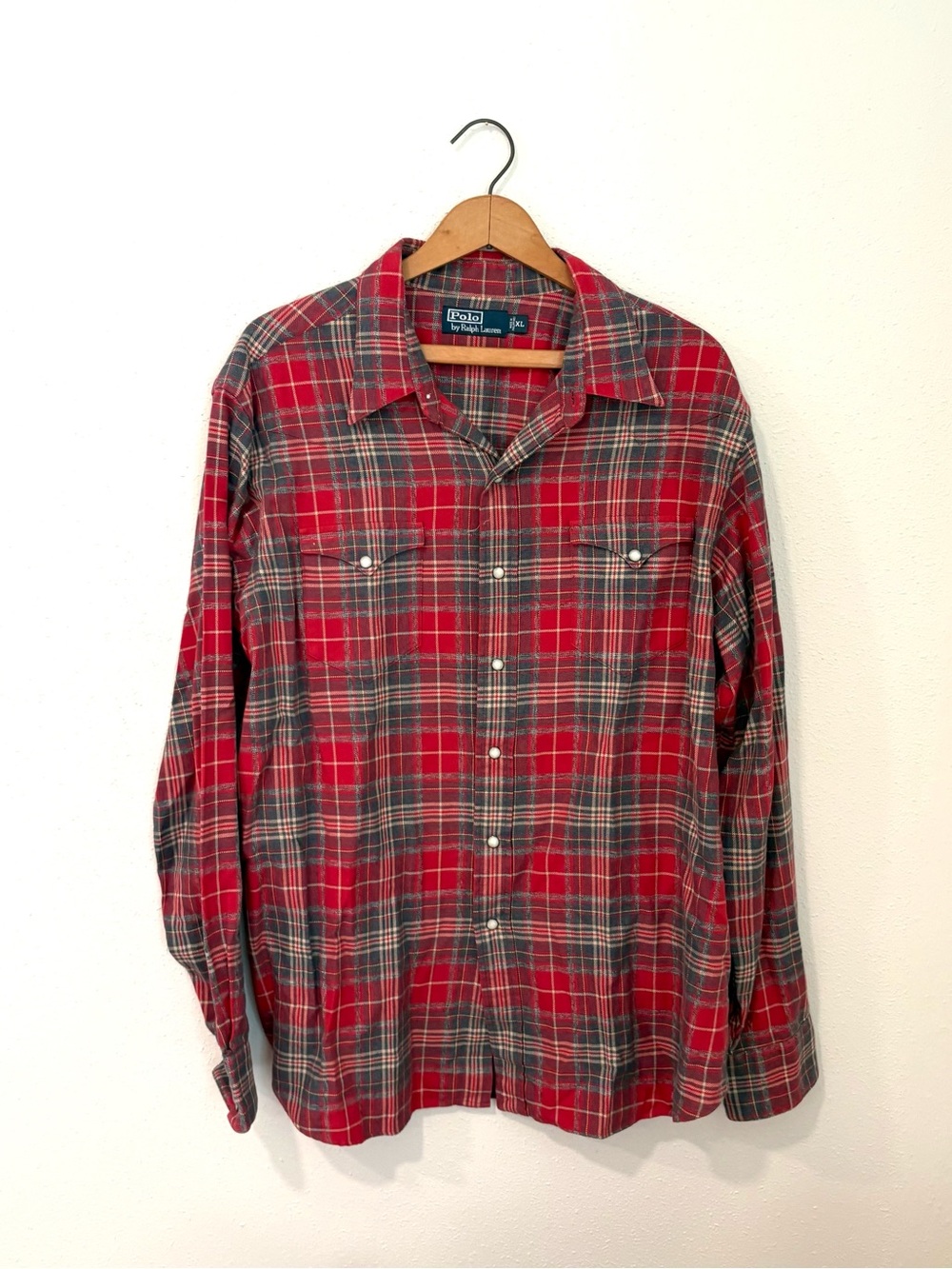 POLO RALPH LAUREN Western Red Plaid Flannel Pearl Snap Button Shirt Extra Large